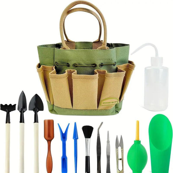Ensemble d'outils de jardinage Planturo Mini | 13 pièces | Pour bonsaïs, succulentes et plantes d'intérieur | Avec sac d'organisation