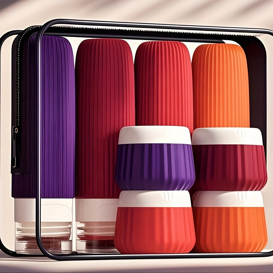Set de bouteilles de voyage Travilo | Étanche & approuvé par la TSA | Avec trousse transparente et flexible | Silicone