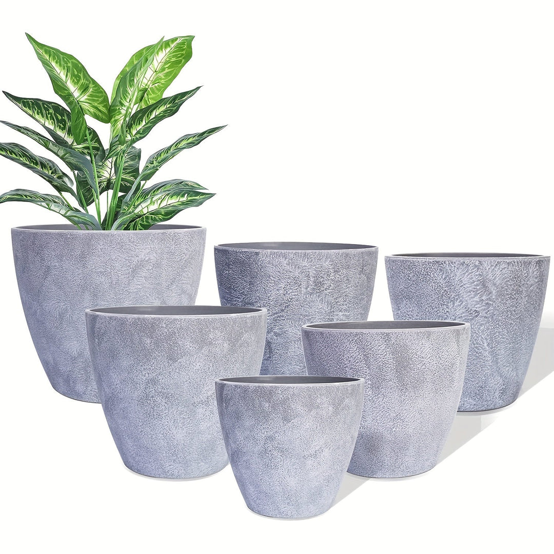 Ensemble de pots de fleurs Floraforma 6 pièces Rond | Avec drainage | Résistant aux intempéries & Moderne | Pour Intérieur & Extérieur