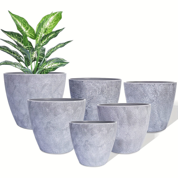 Ensemble de pots de fleurs Floraforma 6 pièces Rond | Avec drainage | Résistant aux intempéries & Moderne | Pour Intérieur & Extérieur