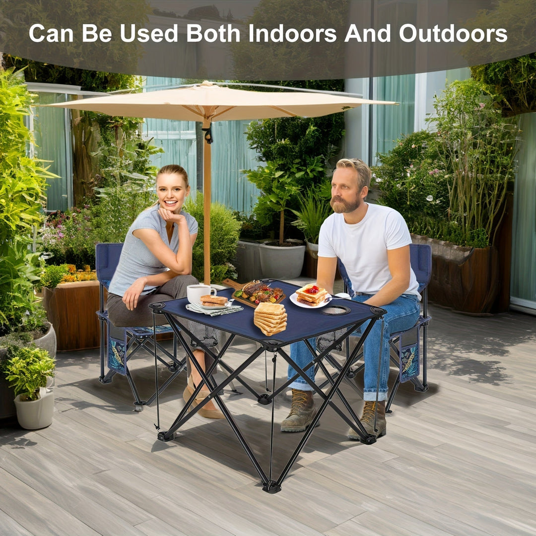 Ensemble de sièges de jardin pliable Campafleur | 2 chaises & 1 table | Motif floral | Portable & Résistant aux intempéries