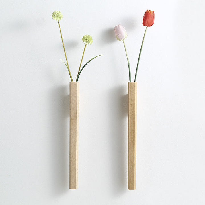 Trio de Vases Muraux Floravell | Bois Massif Noyer ou Hêtre | Ensemble de 2 Vases en Verre | 15×10 cm | Accent Naturel pour la Maison