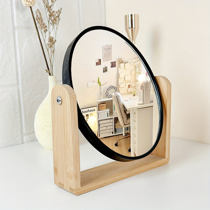 Miroir cosmétique pivotant Miravelle avec agrandissement | Cadre en bois et verre | 21×18×5 cm | Utilisable des deux côtés | Compact et élégant