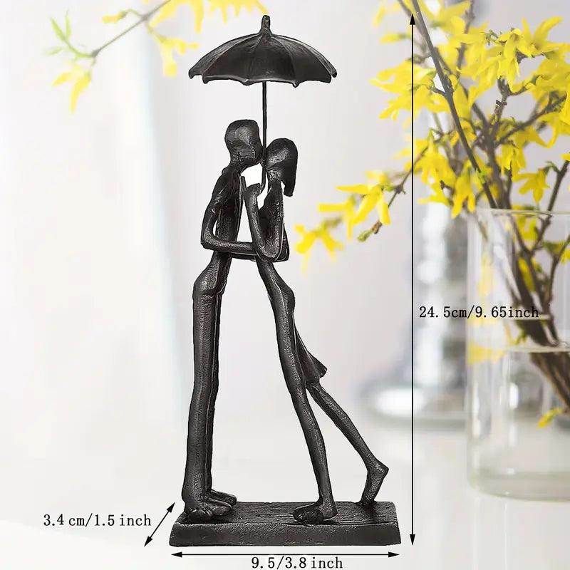 Figurine décorative Oiseaux d'amour avec parapluie | Métal noir | Accessoire de décoration romantique