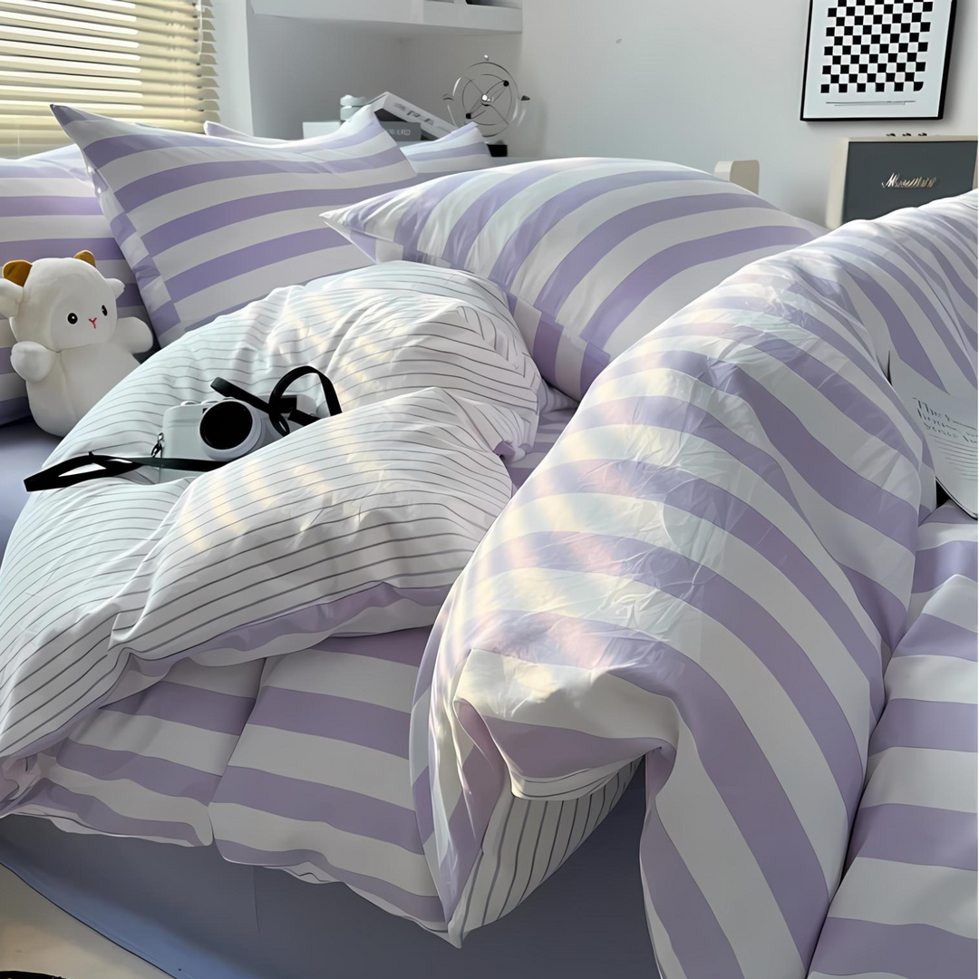 Ensemble de literie LinoStripe | Rayé & Élégant | Doux & Respirant | Différentes Tailles