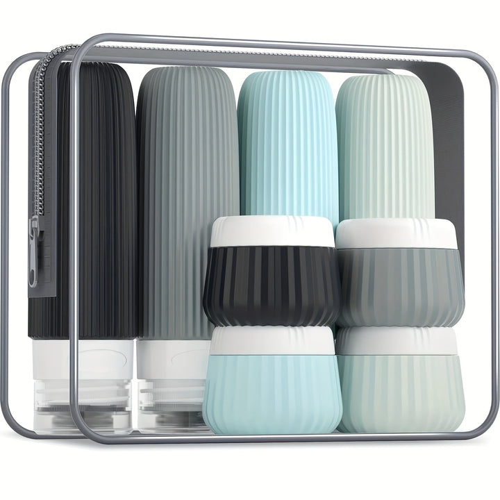 Set de bouteilles de voyage Travilo | Étanche & approuvé par la TSA | Avec trousse transparente et flexible | Silicone