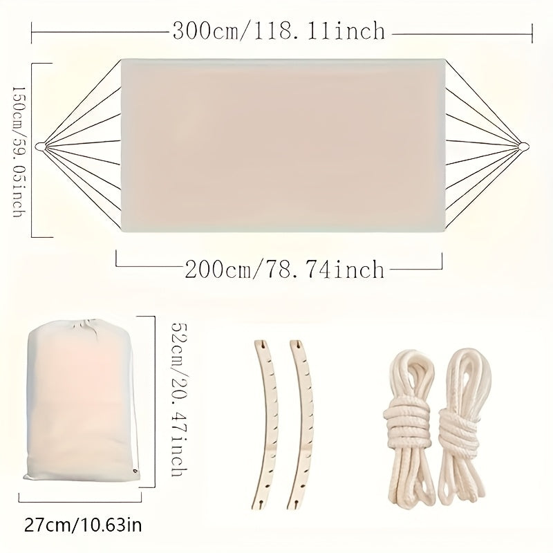 Hamac Boho Lunaria Breeze | Avec pompons et rayures | Coton | Pour 2 personnes | Capacité de 43 à 54 kg