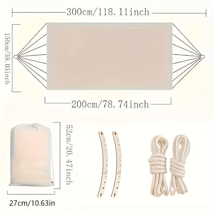 Hamac Boho Lunaria Breeze | Avec pompons et rayures | Coton | Pour 2 personnes | Capacité de 43 à 54 kg