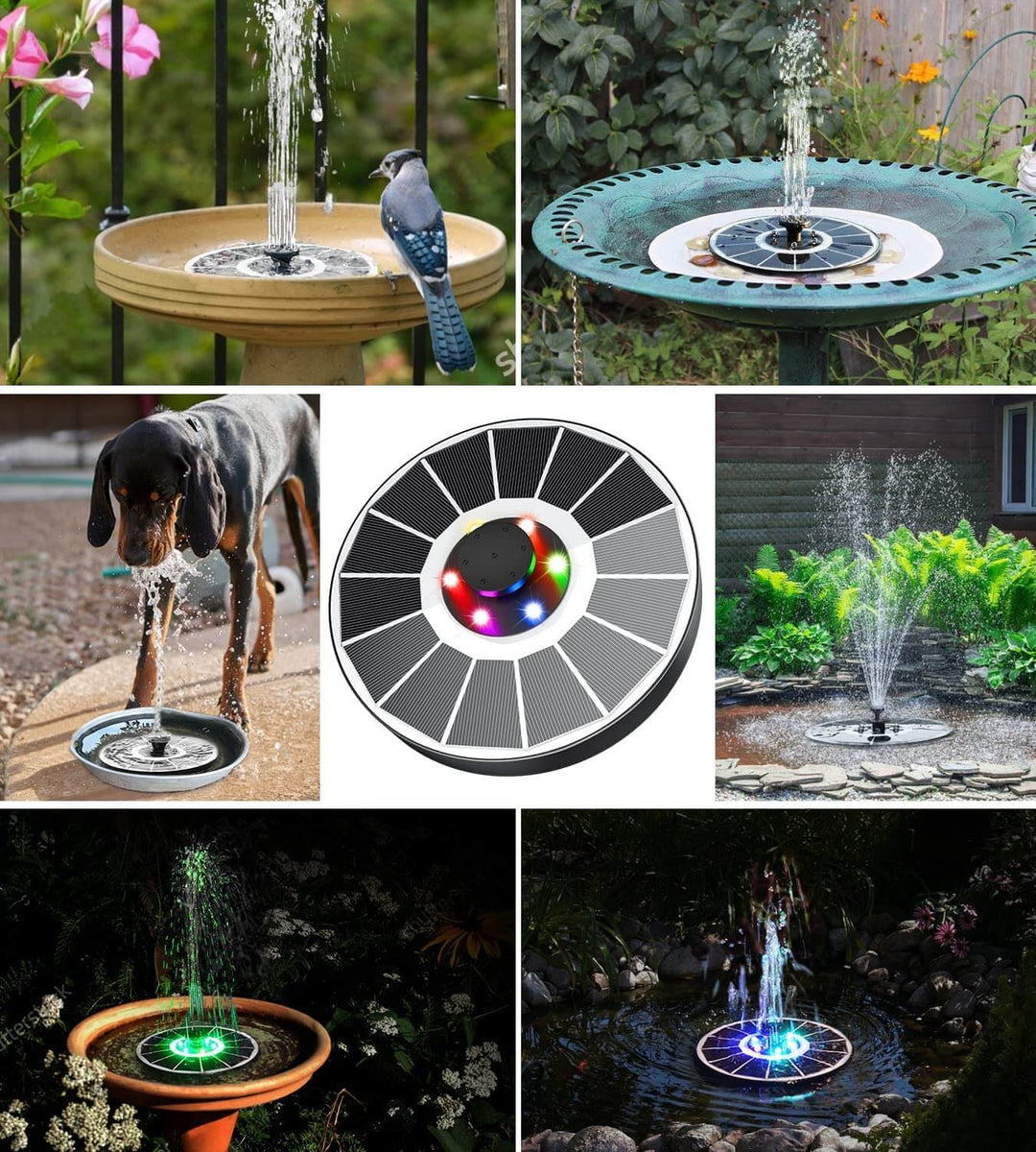 WaterGlow – Fontaine solaire avec LED et 4 motifs de jets d'eau différents !