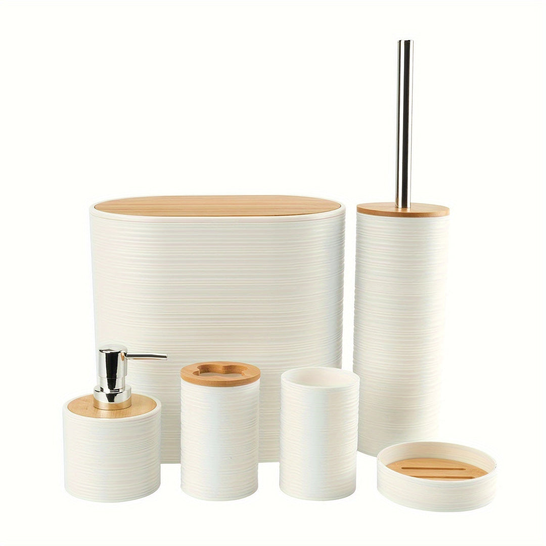 Ensemble d'accessoires de salle de bain BAMNOVA | 6 pièces | Avec couvercles en bambou | Moderne & Naturel