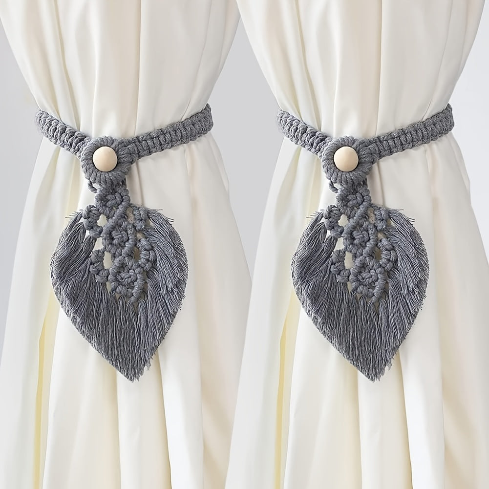 Support de rideau Boho KNOTANA | Set de 2 | Tissé à la main en 100 % coton | 45 cm | Style macramé