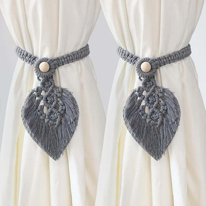 Support de rideau Boho KNOTANA | Set de 2 | Tissé à la main en 100 % coton | 45 cm | Style macramé