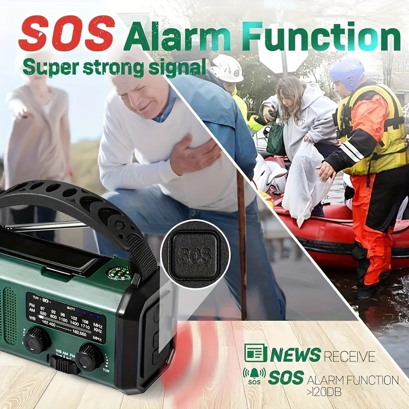 StormMate X10 Radio d'urgence avec batterie externe de 10 000 mAh | Solaire, Manivelle & USB-C | Lumière LED, Alarme SOS & Boussole | AM/FM/NOAA