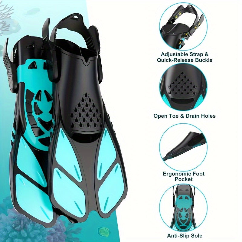 Palmes de snorkeling SeaVana Glide | Ajustables & Courtes | Talon Ouvert | Pour Voyage & Loisirs | Unisexe