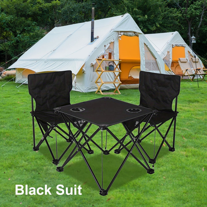 Groupe de sièges de jardin pliable Campafleur | 2 chaises & 1 table | Motif floral | Portable & Résistant aux intempéries