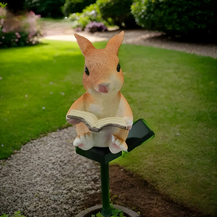 Fabelux Lampe de jardin solaire Lapin | Lapin décoratif lecteur avec LED | Résistant aux intempéries & capteur crépusculaire | Résine synthétique