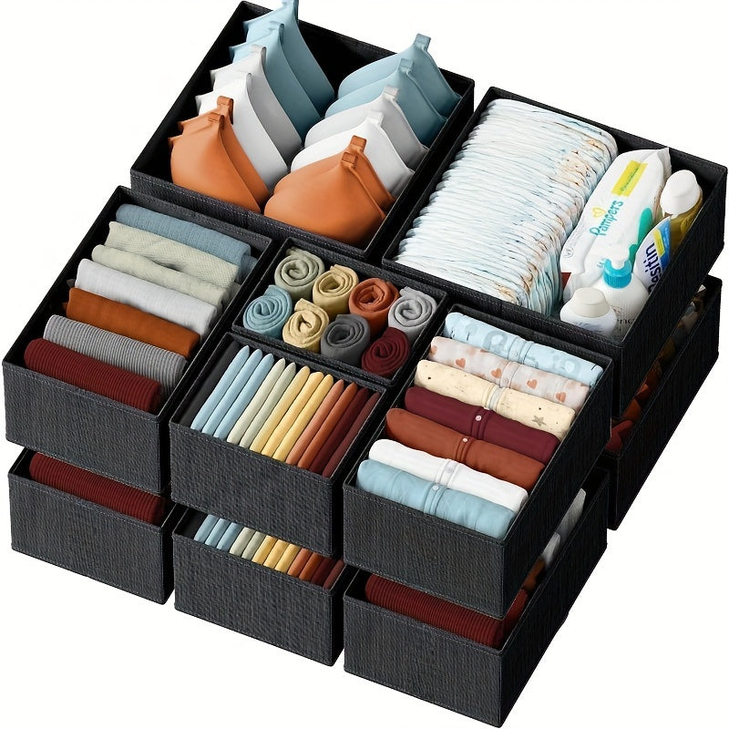 KidyTidy Ensemble de 12 Organisateurs de Tiroirs pour Chambre d'Enfant | Respirant & Pliable | Tissu Non-Tissé | Gris Clair avec Blanc