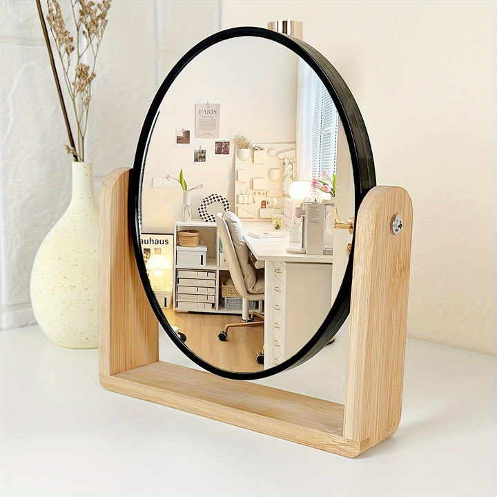Miroir cosmétique pivotant Miravelle avec agrandissement | Cadre en bois et verre | 21×18×5 cm | Utilisable des deux côtés | Compact et élégant