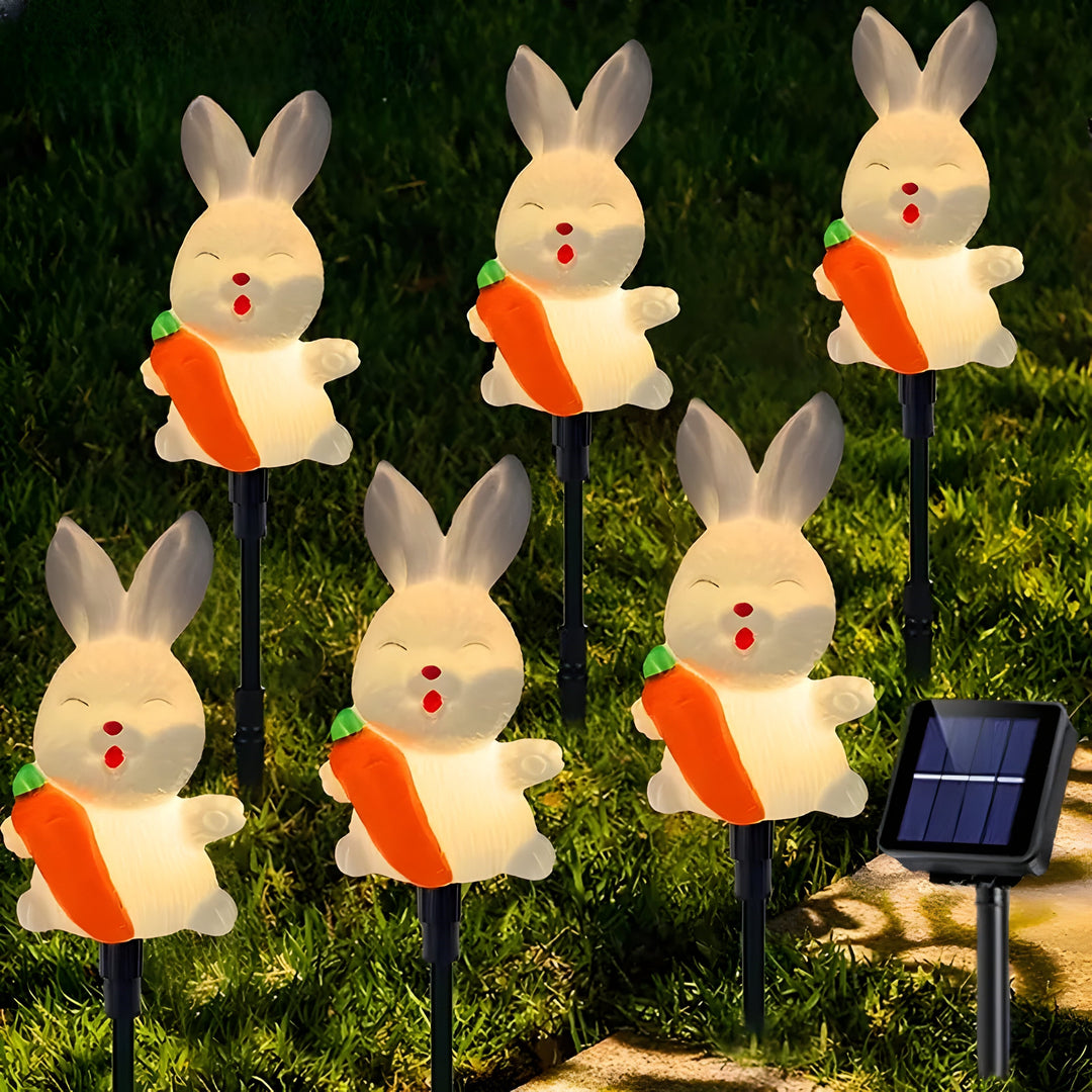 Lunilio Lampes de Jardin Solaires 6 pièces | Décoration LED Lapins de Pâques | Résistant aux intempéries IP65 | Blanc | Plastique