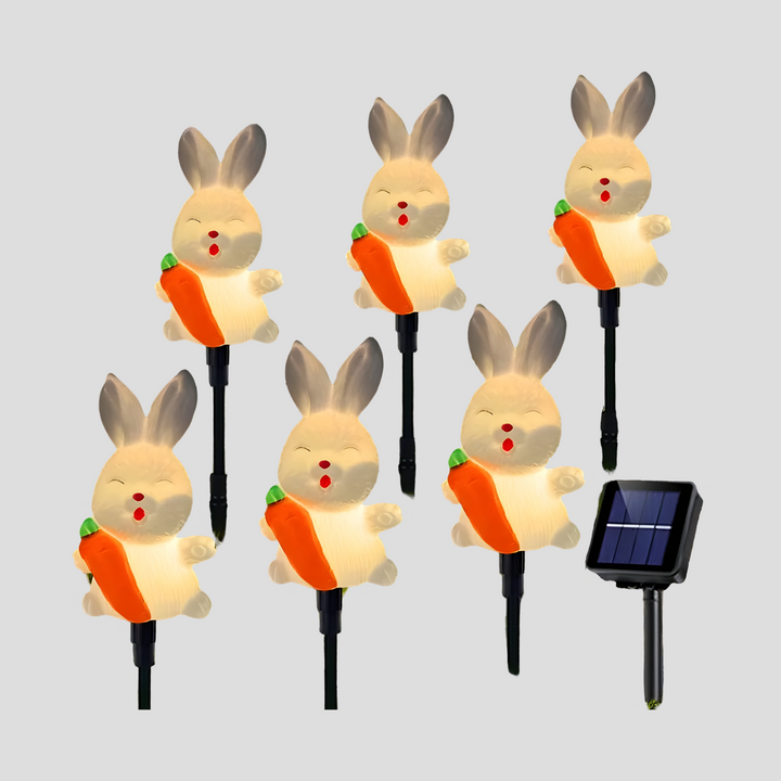 Lunilio Lampes de Jardin Solaires 6 pièces | Décoration LED Lapins de Pâques | Résistant aux intempéries IP65 | Blanc | Plastique