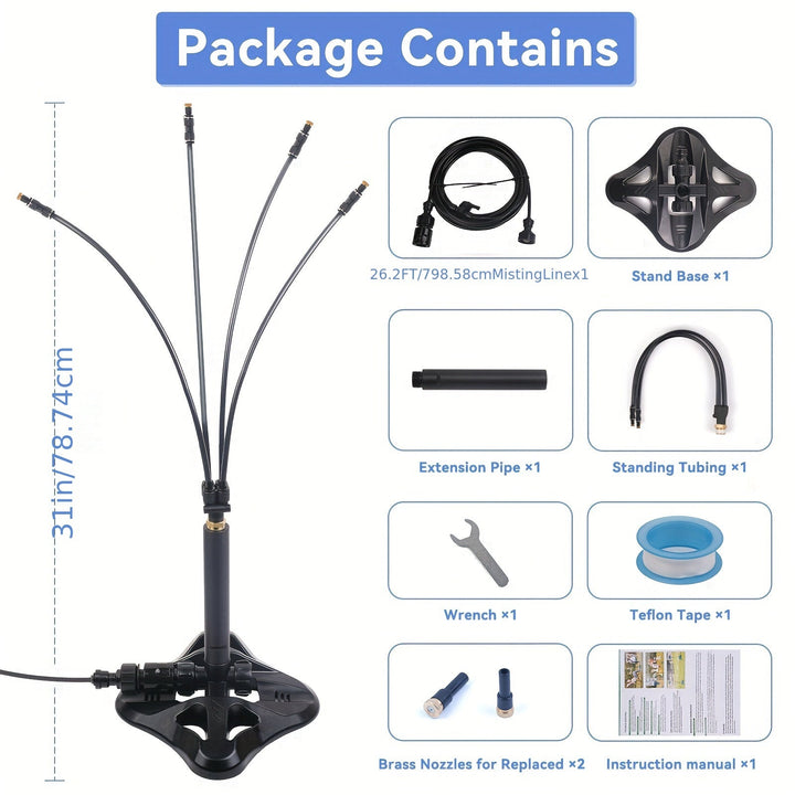 Refroidisseur de jardin AeroMist Flex7 | 7 bras de buse réglables | Sans électricité | Pour terrasse, piscine et jardin