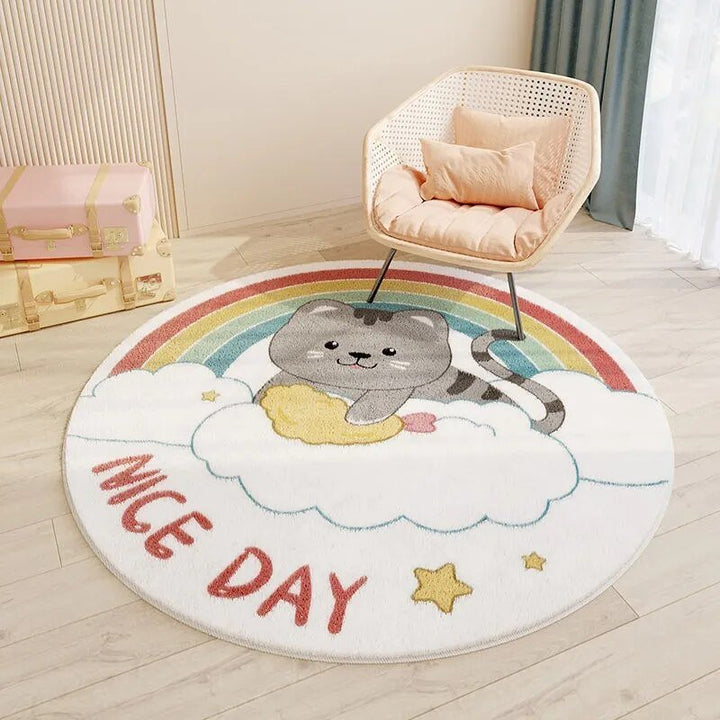 Playora Tapis Rond pour Enfants | Design Cartoon & Tapis de Jeu | Lavable | Pour Salle de Jeu & Chambre