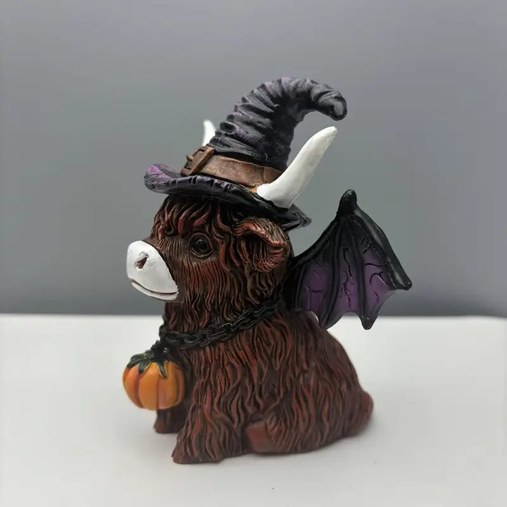 MoohMagic | Figurine de vache d'Halloween avec chapeau de sorcière et citrouille | Décoration amusante pour l'intérieur et l'extérieur