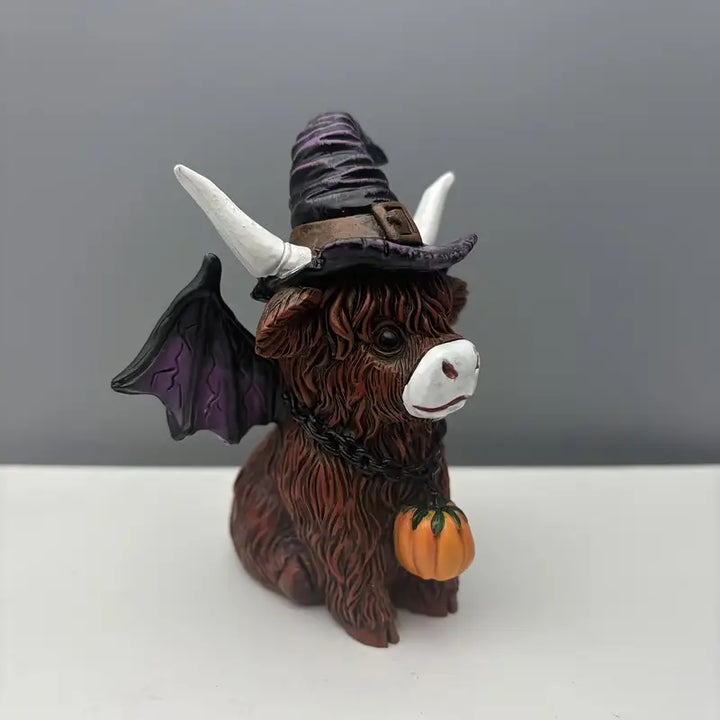 MoohMagic | Figurine de vache d'Halloween avec chapeau de sorcière et citrouille | Décoration amusante pour l'intérieur et l'extérieur