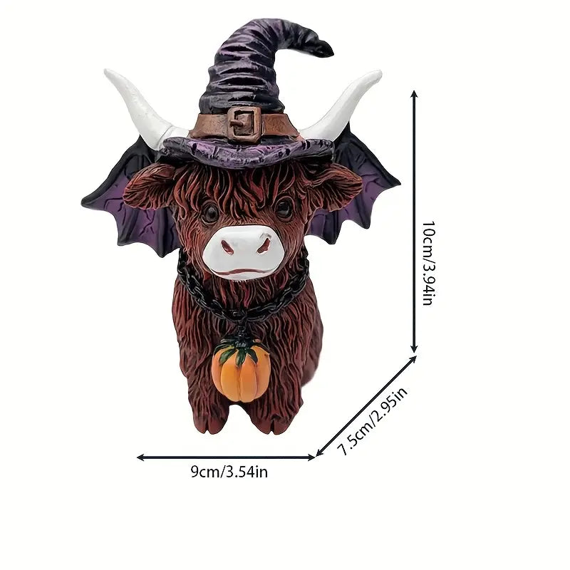 MoohMagic | Figurine de vache d'Halloween avec chapeau de sorcière et citrouille | Décoration amusante pour l'intérieur et l'extérieur
