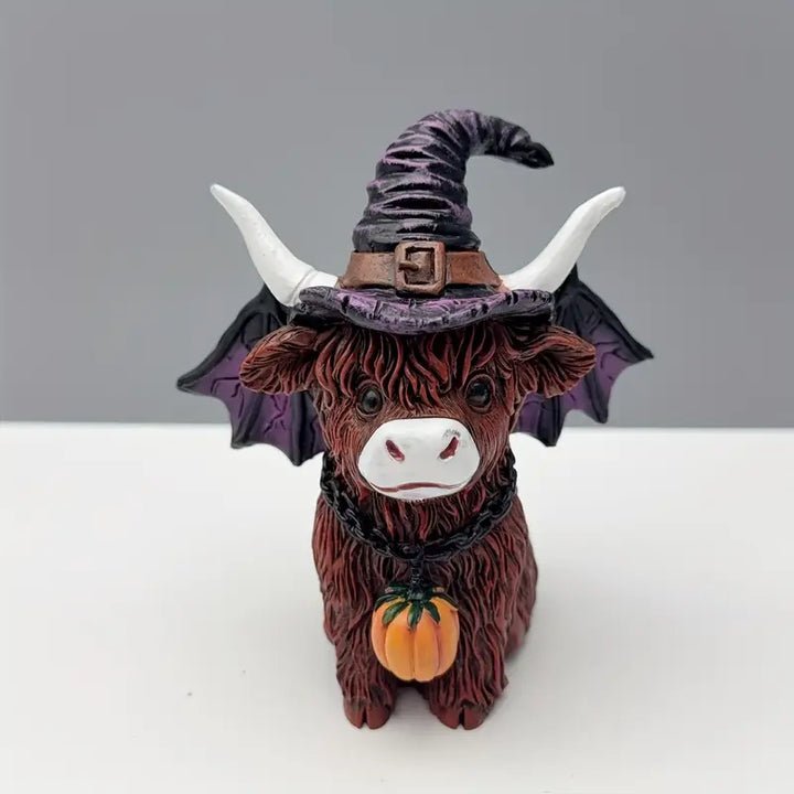 MoohMagic | Figurine de vache d'Halloween avec chapeau de sorcière et citrouille | Décoration amusante pour l'intérieur et l'extérieur