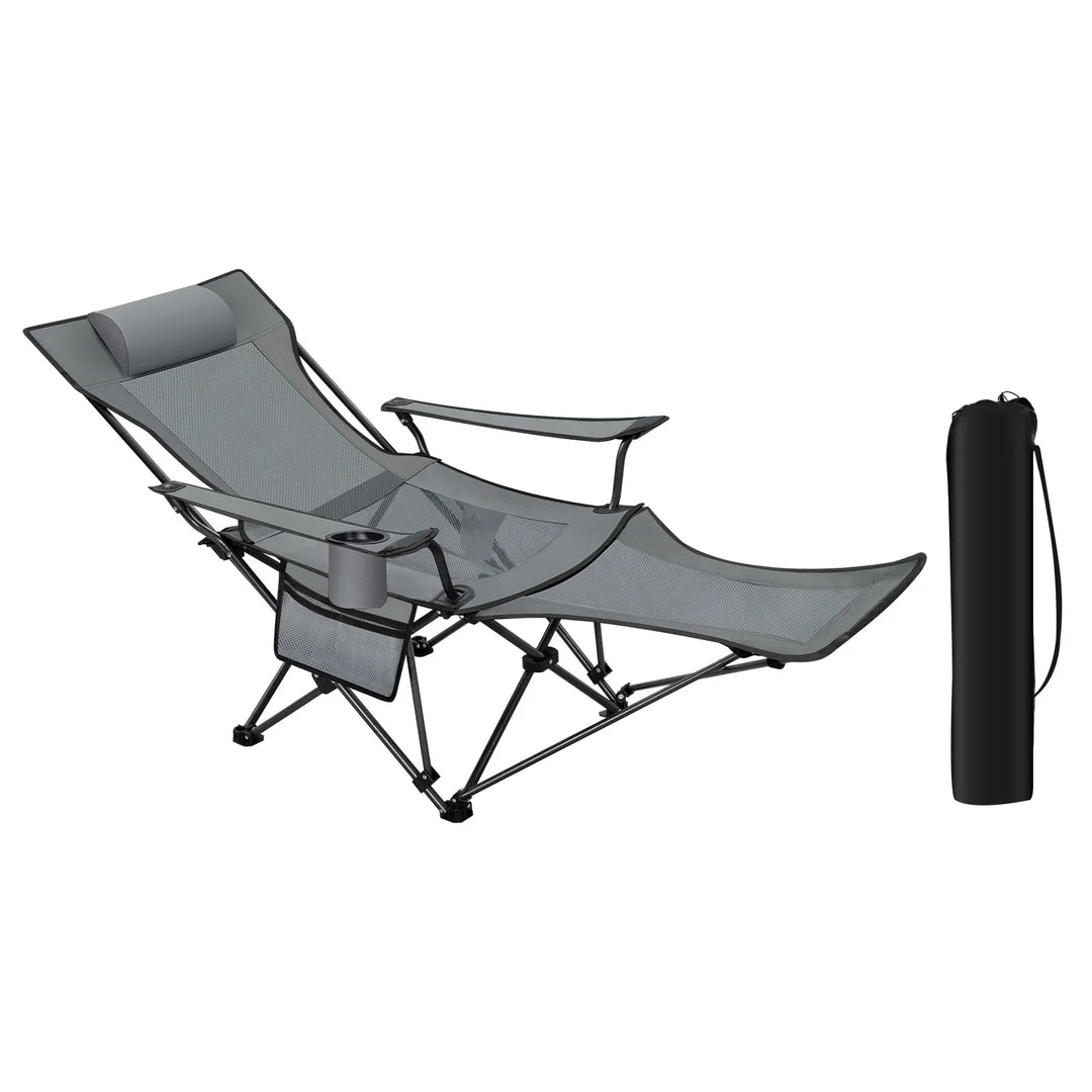 CAMPURE Relax Chaise Longue | Réglable & Pliable | Avec Repose-Pieds | Ultra-légère & Portable – Noir/Gris