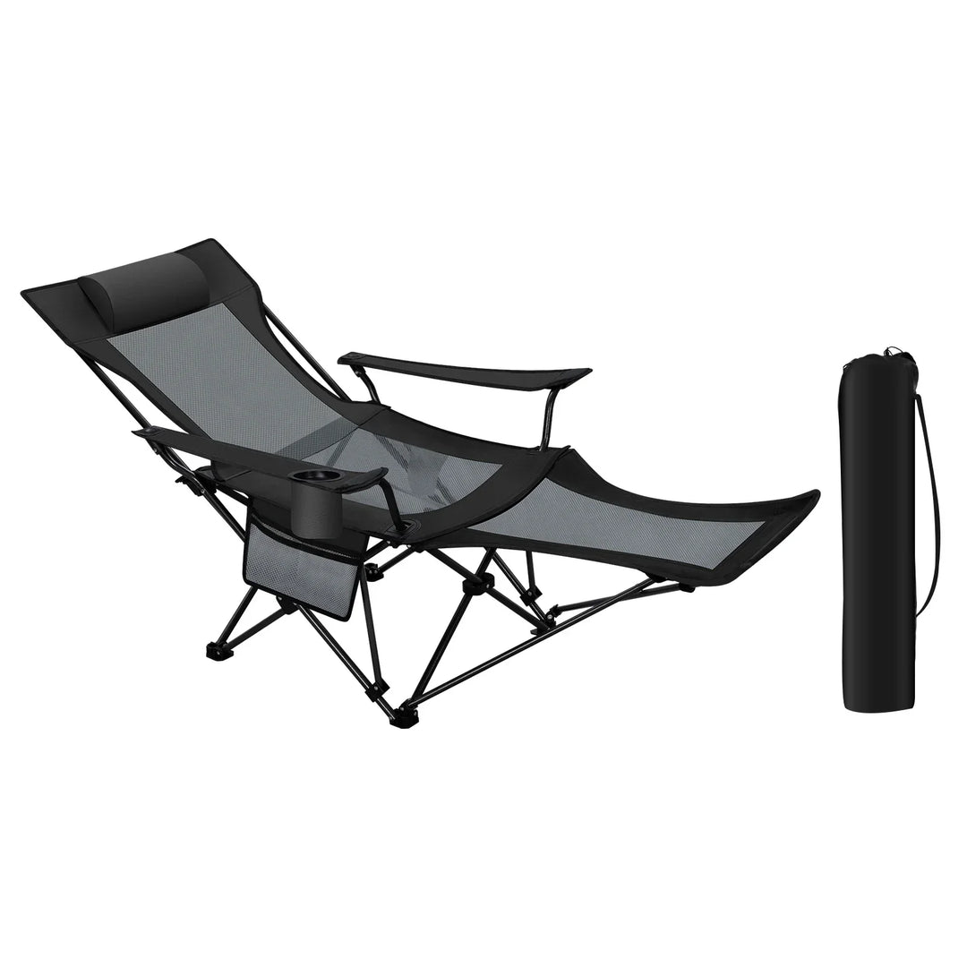 CAMPURE Relax Chaise Longue | Réglable & Pliable | Avec Repose-Pieds | Ultra-légère & Portable – Noir/Gris