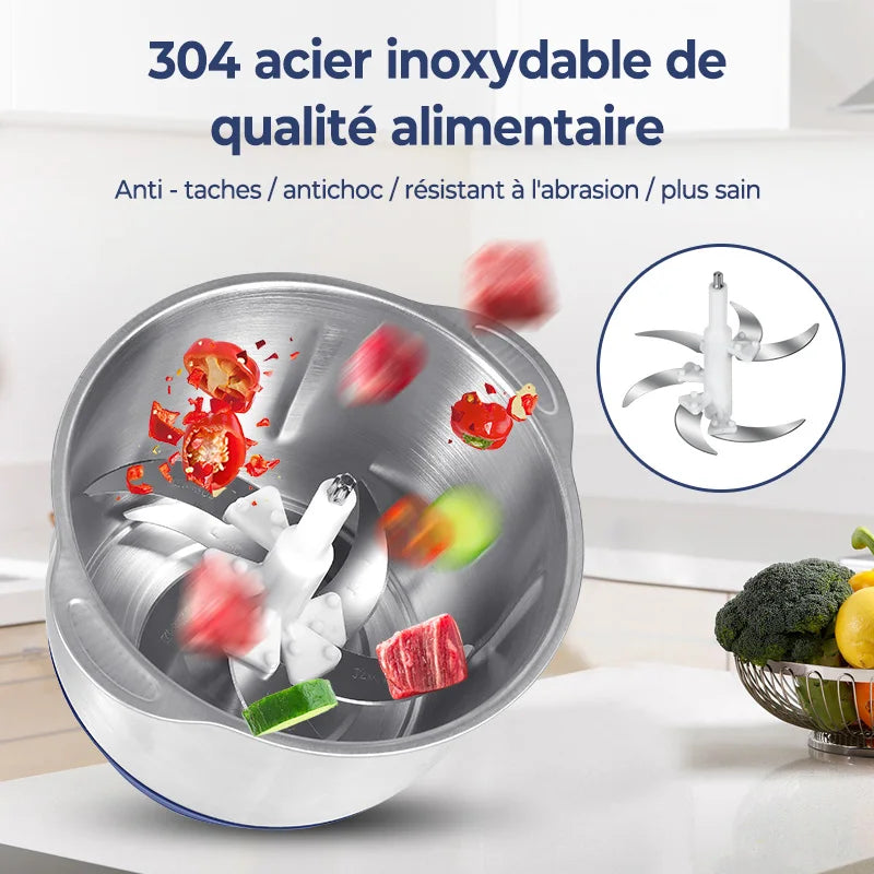 PowerMix Pro | Hachoir à viande électrique & hachoir universel | Capacité de 5 L | 6 lames en acier inoxydable | 5 vitesses | 500 W de puissance