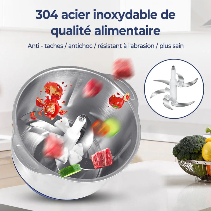 PowerMix Pro | Hachoir à viande électrique & hachoir universel | Capacité de 5 L | 6 lames en acier inoxydable | 5 vitesses | 500 W de puissance