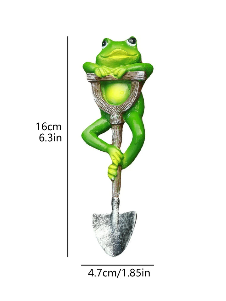 Figurine de jardin FroggieBloom | Grenouille amusante avec pelle | Résistante aux intempéries | Déco de jardin peinte à la main