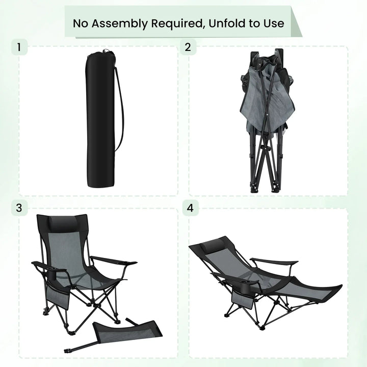 CAMPURE Relax Chaise Longue | Réglable & Pliable | Avec Repose-Pieds | Ultra-légère & Portable – Noir/Gris