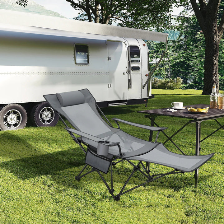 CAMPURE Relax Chaise Longue | Réglable & Pliable | Avec Repose-Pieds | Ultra-légère & Portable – Noir/Gris
