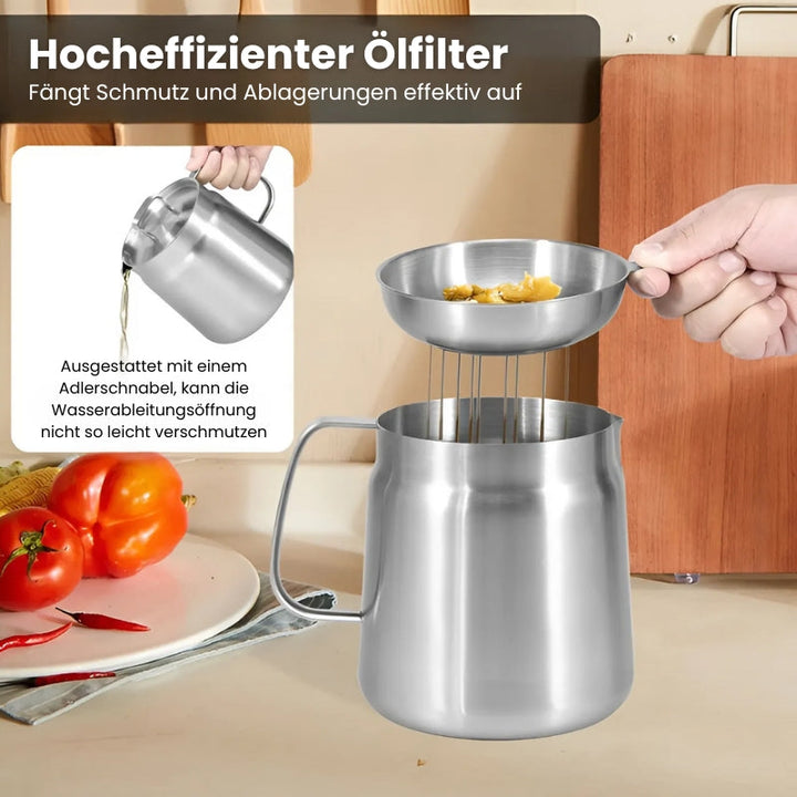 OilSaver - Récipient à huile de cuisine en acier inoxydable avec filtre