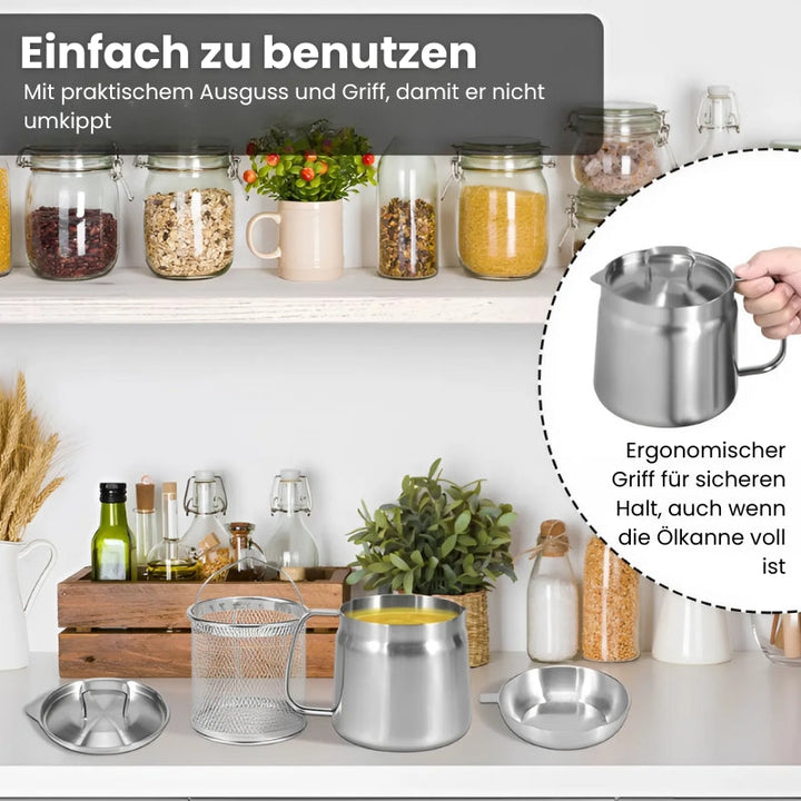 OilSaver - Récipient à huile de cuisine en acier inoxydable avec filtre