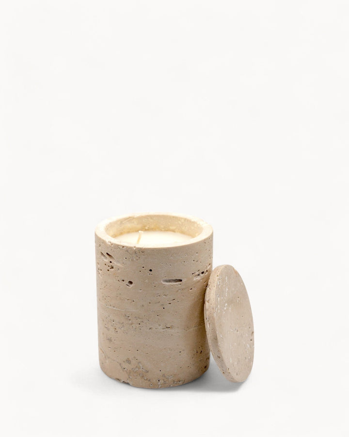 Pot en marbre - Travertin beige naturel - Pot de rangement pour bougies