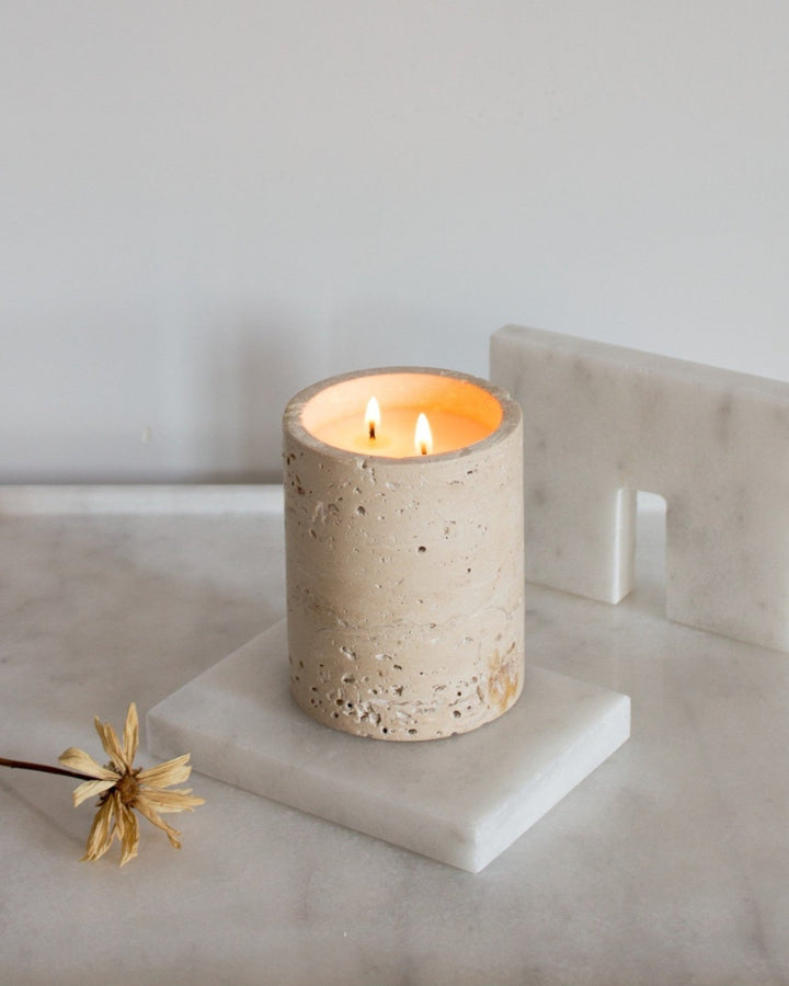 Pot en marbre - Travertin beige naturel - Pot de rangement pour bougies