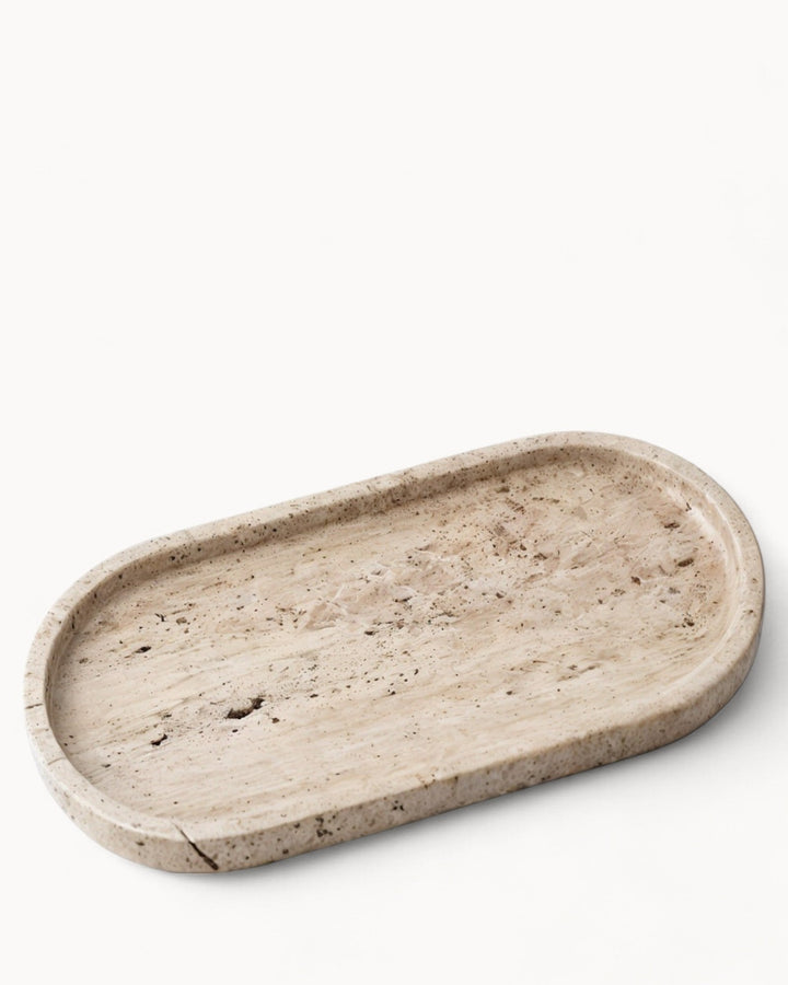 Plateau en céramique - Travertin beige - Pour parfums, bougies et bijoux