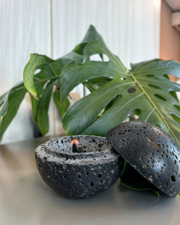 Brûleur d'encens Wabi Sabi - Pierre naturelle de travertin beige, fait main