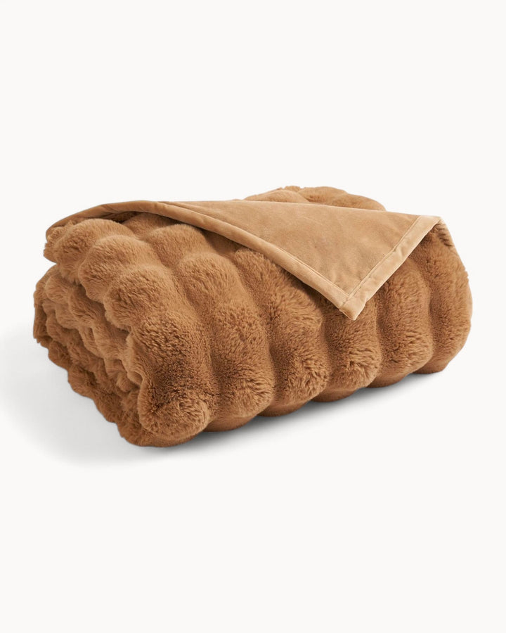 Couverture moelleuse à carreaux structurée - Douce et câline - Blanc/Marron/Noir - 110 x 150 cm