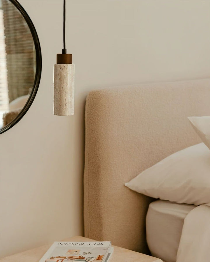 Suspension Davise en travertin et bois Ø10 cm, hauteur réglable