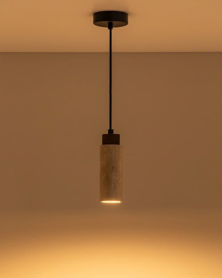 Suspension Davise en travertin et bois Ø10 cm, hauteur réglable