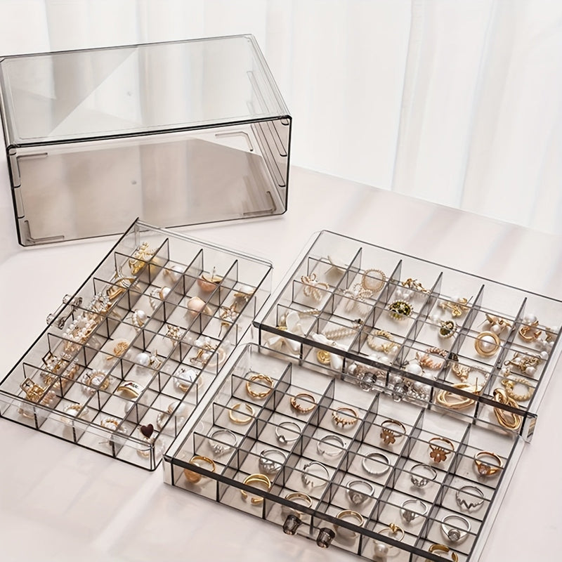 Boîte à bijoux CLARYSÉ 3 niveaux | 72 compartiments | Couvercle transparent | Organisateur pour bagues, boucles d'oreilles & colliers | 30 x 20 x 8 cm