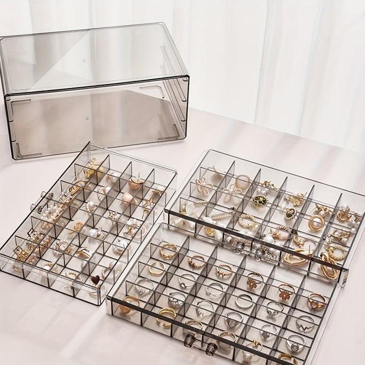 Boîte à bijoux CLARYSÉ 3 niveaux | 72 compartiments | Couvercle transparent | Organisateur pour bagues, boucles d'oreilles & colliers | 30 x 20 x 8 cm
