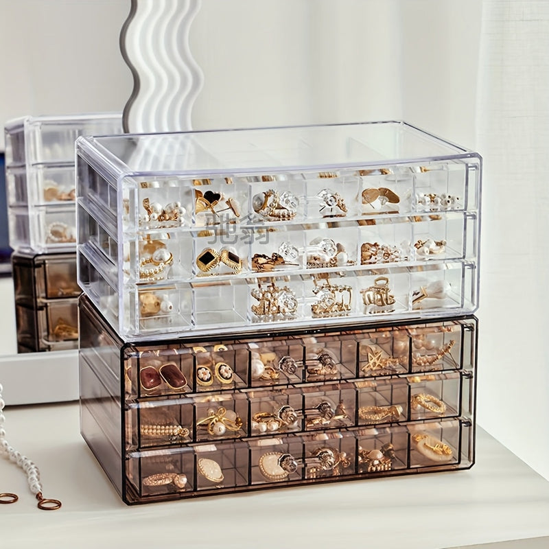 Boîte à bijoux CLARYSÉ 3 niveaux | 72 compartiments | Couvercle transparent | Organisateur pour bagues, boucles d'oreilles & colliers | 30 x 20 x 8 cm