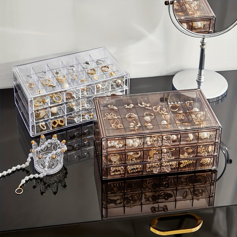 Boîte à bijoux CLARYSÉ 3 niveaux | 72 compartiments | Couvercle transparent | Organisateur pour bagues, boucles d'oreilles & colliers | 30 x 20 x 8 cm